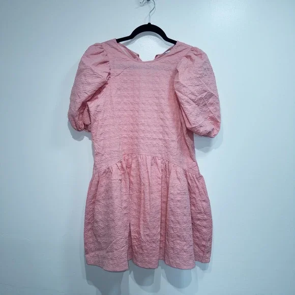 English Factory Pink Penelope Puff Sleeve Drop‎ Waist Mini Dress Size XS NWT - Picture 2 of 11